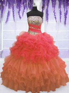 Multi-color Sleeveless Beading and Ruffled Layers and Pick Ups Floor Length 15th Birthday Dress