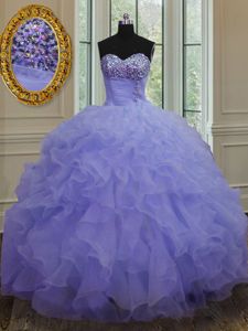 Dynamic Baby Blue Quinceanera Gown Military Ball and Sweet 16 and Quinceanera and For with Beading and Ruffles Sweetheart Sleeveless Sweep Train Lace Up