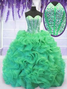 Sweet With Train Ball Gowns Sleeveless Turquoise Ball Gown Prom Dress Brush Train Lace Up