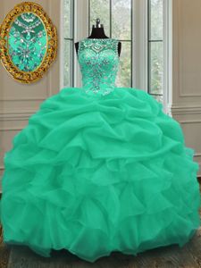 Pick Ups Ball Gowns 15th Birthday Dress Apple Green Scoop Organza Sleeveless Floor Length Lace Up