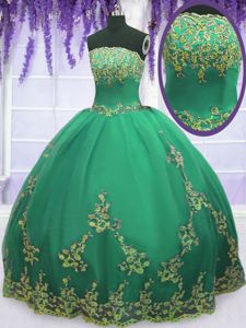 Suitable Strapless Sleeveless Tulle 15th Birthday Dress Appliques Zipper