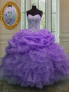 With Train Fuchsia Quinceanera Dress Organza Brush Train Sleeveless Beading and Appliques and Ruffles