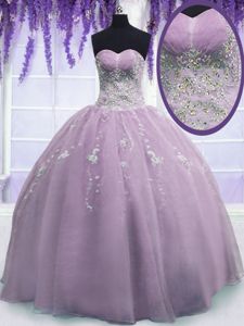 Traditional Lilac Sleeveless Floor Length Beading Zipper Quinceanera Dress