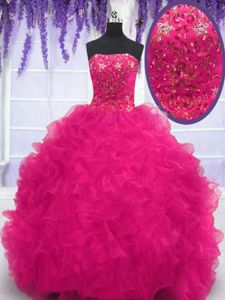 Shining Sleeveless Brush Train Lace Up With Train Beading and Ruffles Quinceanera Dresses
