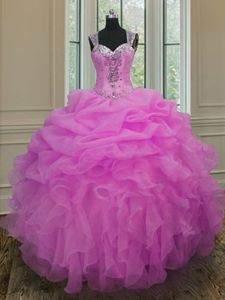 Ball Gowns Quinceanera Dress Lilac Straps Organza Sleeveless Floor Length Zipper