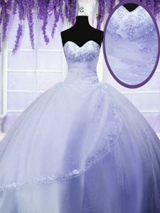 Fitting Light Blue Tulle Lace Up Sweetheart Sleeveless Floor Length Ball Gown Prom Dress Appliques