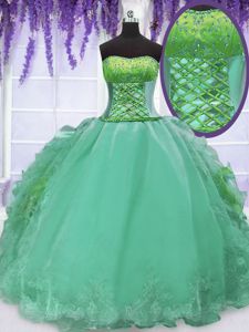 Affordable Sleeveless Embroidery and Ruffles Lace Up Quinceanera Gowns