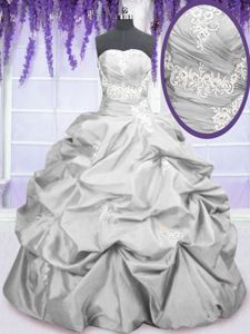 Stunning Silver Strapless Lace Up Embroidery and Pick Ups Quinceanera Dresses Sleeveless