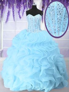 Organza Sleeveless Floor Length Quinceanera Dresses and Beading and Ruffles