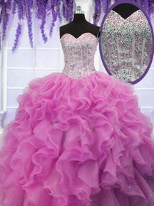 Great Sleeveless Lace Up Floor Length Sequins Quinceanera Dress