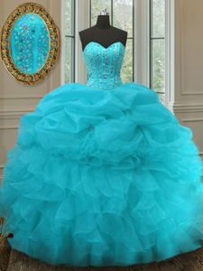 Sleeveless Lace Up Floor Length Beading and Ruffles and Sequins Ball Gown Prom Dress