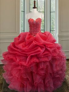 Pink Sleeveless Beading and Ruching Floor Length 15 Quinceanera Dress