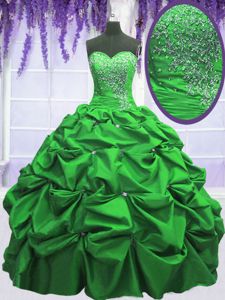 Graceful Yellow Green Tulle Lace Up Quince Ball Gowns Sleeveless Floor Length Beading