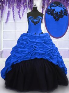 Custom Design Pick Ups With Train Royal Blue Vestidos de Quinceanera Sweetheart Sleeveless Sweep Train Lace Up