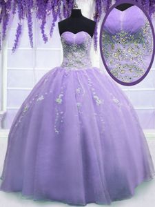 Lavender Organza Zipper Vestidos de Quinceanera Sleeveless Floor Length Beading