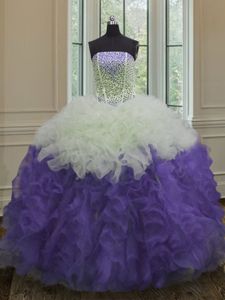 Graceful Strapless Sleeveless Tulle Ball Gown Prom Dress Appliques Zipper
