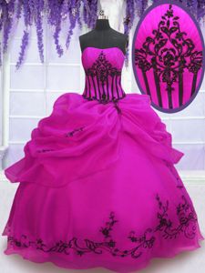 Pick Ups Fuchsia Sleeveless Organza Lace Up Damas Dress for Military Ball and Sweet 16 and Quinceanera