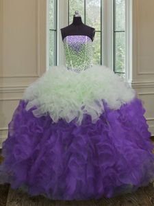Four Piece Organza Sleeveless Floor Length Vestidos de Quinceanera and Ruffles and Sequins