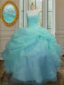 Scoop Floor Length Quinceanera Dress Organza Sleeveless Beading and Pick Ups