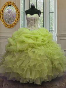 Top Selling Yellow Sleeveless Beading and Ruffles Floor Length Vestidos de Quinceanera