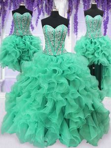 Flirting Four Piece Sleeveless Ruffles and Sequins Lace Up Sweet 16 Quinceanera Dress
