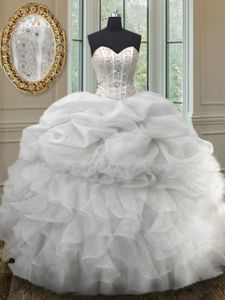 Luxurious Four Piece Royal Blue Sleeveless Ruffles and Sequins Floor Length Ball Gown Prom Dress