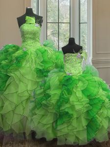 Multi-color Lace Up Strapless Beading and Ruffles Sweet 16 Quinceanera Dress Organza Sleeveless