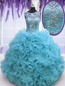 Baby Blue Square Lace Up Beading and Ruffles Quinceanera Dresses Sleeveless