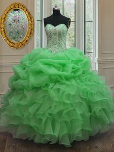 Modest Four Piece Sweetheart Sleeveless Lace Up Sweet 16 Dresses Light Yellow Organza