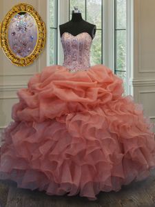 Graceful Four Piece Eggplant Purple Lace Up Vestidos de Quinceanera Ruffles and Sequins Sleeveless Floor Length