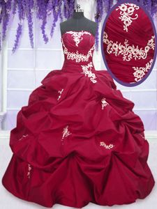 Exquisite Fuchsia Lace Up Strapless Appliques and Pick Ups Sweet 16 Quinceanera Dress Taffeta Sleeveless