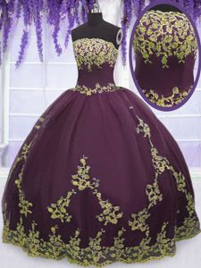 Floor Length Purple Quinceanera Dress Tulle Sleeveless Appliques