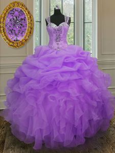 Shining Lavender Straps Zipper Beading and Ruffles Quinceanera Dresses Sleeveless