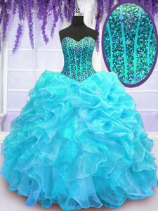 Multi-color Ball Gowns Tulle Sweetheart Sleeveless Beading and Ruffles and Sequins Floor Length Lace Up Quince Ball Gowns