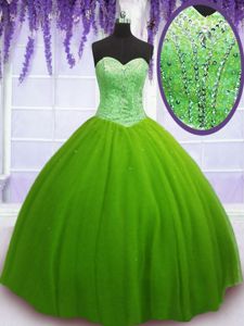 Decent Floor Length Quinceanera Gown Tulle Sleeveless Beading