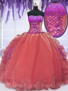 Sleeveless Lace Up Floor Length Embroidery and Ruffles Quinceanera Dresses