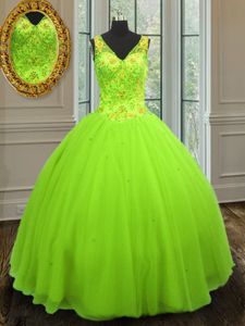 Straps Straps Sleeveless Zipper Floor Length Beading Quinceanera Gown