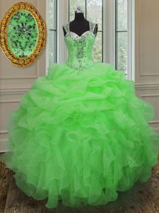 Organza Zipper Straps Sleeveless Floor Length Sweet 16 Dress Beading and Ruffles