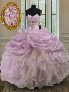 Dazzling Sleeveless Floor Length Beading and Ruffles Zipper Sweet 16 Dress with Yellow Green