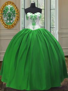 Floor Length Lace Up Ball Gown Prom Dress Green and In for Military Ball and Sweet 16 and Quinceanera with Embroidery
