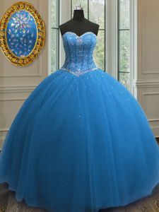 Fancy Sequins Floor Length Ball Gowns Sleeveless Blue Vestidos de Quinceanera Lace Up