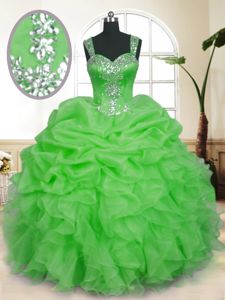Dazzling Straps Neckline Beading and Ruffles and Pick Ups Quinceanera Dama Dress Sleeveless Zipper