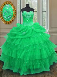 Halter Top Sleeveless Beading and Ruffled Layers and Pick Ups Lace Up Quinceanera Gown
