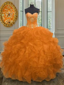 Excellent White And Red Sleeveless Beading and Ruffles Floor Length Vestidos de Quinceanera