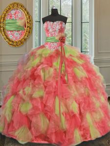 Trendy Green Sleeveless Beading and Appliques and Ruffles Floor Length Ball Gown Prom Dress