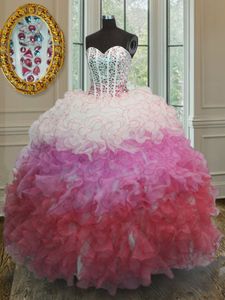 Ball Gowns Quince Ball Gowns Multi-color Sweetheart Organza Sleeveless Floor Length Lace Up