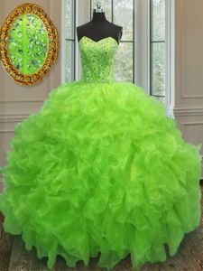 Flare Sleeveless Beading and Ruffles Lace Up 15th Birthday Dress