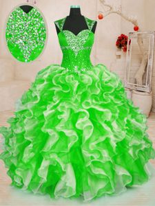 Gorgeous Sleeveless Lace Up Floor Length Beading and Ruffles Sweet 16 Quinceanera Dress