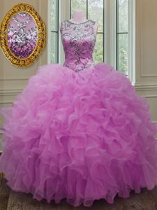 Fashionable Tulle Scoop Sleeveless Zipper Beading and Ruffles 15 Quinceanera Dress in Multi-color
