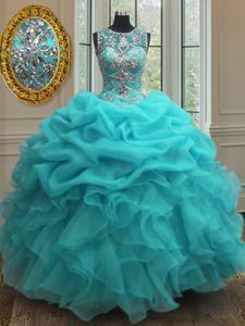 Best Scoop Organza Sleeveless Floor Length Ball Gown Prom Dress and Beading and Ruffles